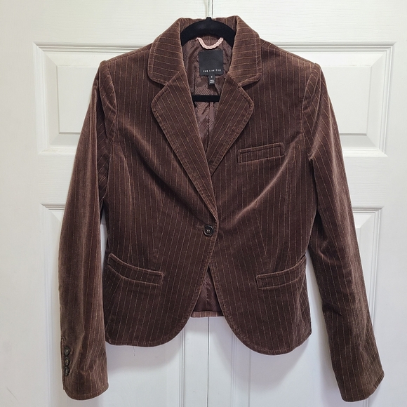 The Limited Velvet Chocolate Brown Gold Shimmer Pin Striped Blazer Womens 8 Prep - Picture 1 of 12